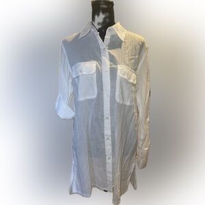 NEW Lauren Ralph LaurenCrushed Cotton Camp Shirt Cover-Up, White, Med